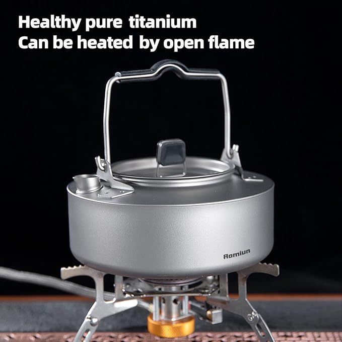 Camping Kettle Titanium Camp Tea Coffee Pot Portable Lightweight Tea Kettle Teapot Fast Heating Campfire Kettle for Stove Top, Boiling Water, Outdoor, Hiking, Camping, Picnic, Traveling