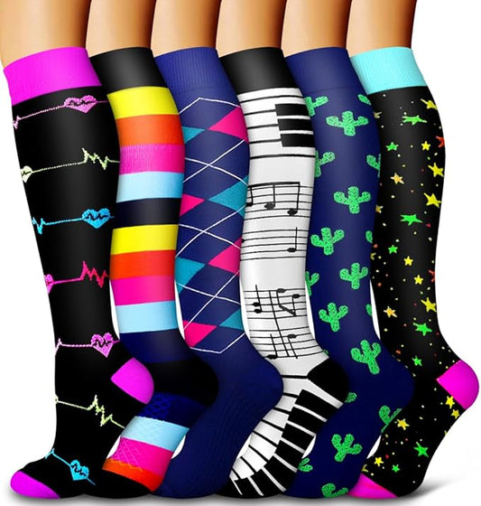 6 Pack Copper Compression Socks for Women and Men Circulation-Best Support for Medical, Running,Nursing,Athletic