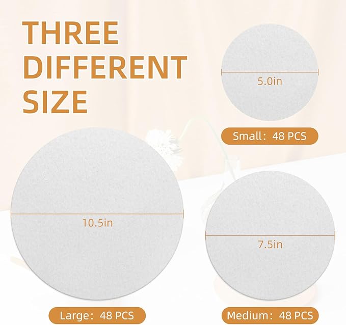 Plate China Storage Dividers, 144 Pieces with 3 Different Sizes Premium Felt Plate Dividers Round China Dish Protectors for Porcelain Cookware Protecting and Stacking, White