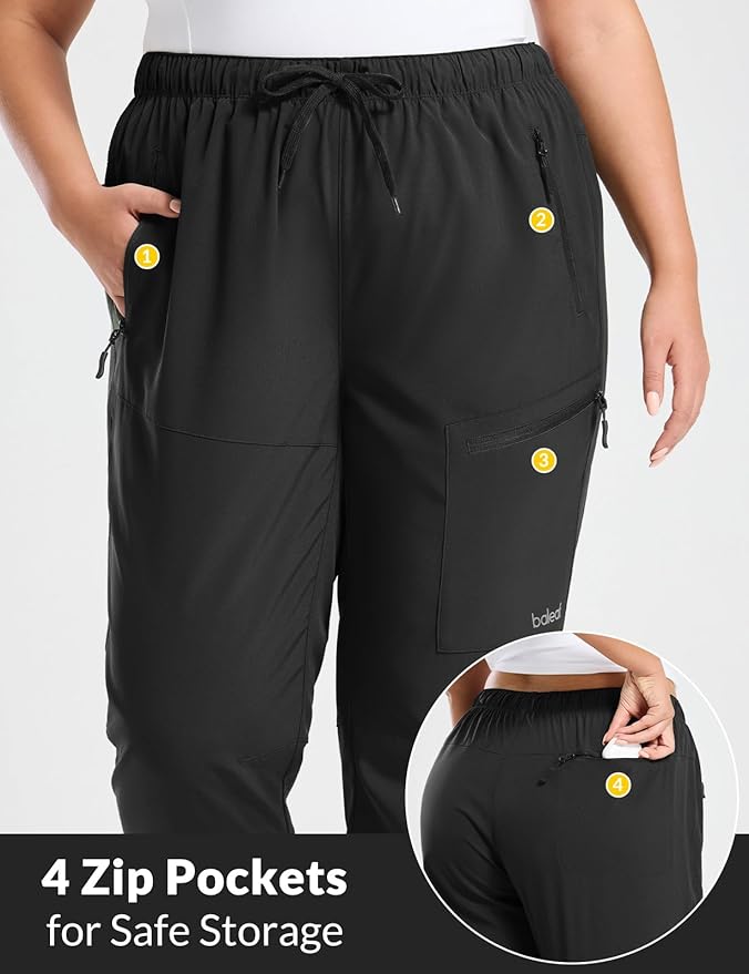 baleaf Plus Size Pants for Women Hiking Cargo Water Resistant UPF 50+ Cargo Joggers Zipper Pockets