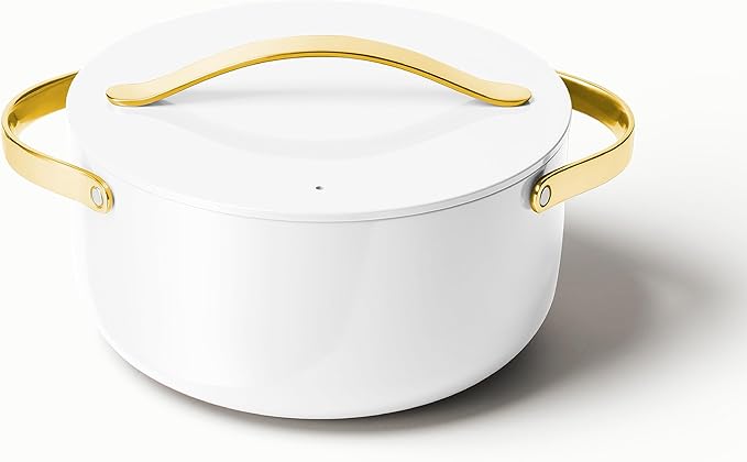 Caraway Nonstick Ceramic Dutch Oven Pot with Lid (6.5 qt, 10.5") - Non Toxic, PTFE & PFOA Free - Oven Safe & Compatible with All Stovetops (Gas, Electric & Induction) - White