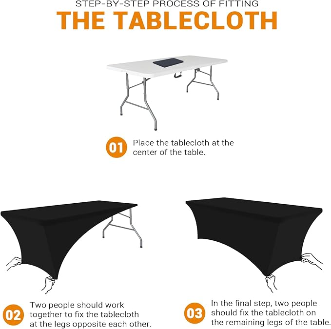 Eurmax USA Rectangular Fitted Spandex Table Covers 6ft Tablecloth Wedding Event Patio Table Decorations Stretch Table Cover for 6ft Folding Table (Black,2 Pack)