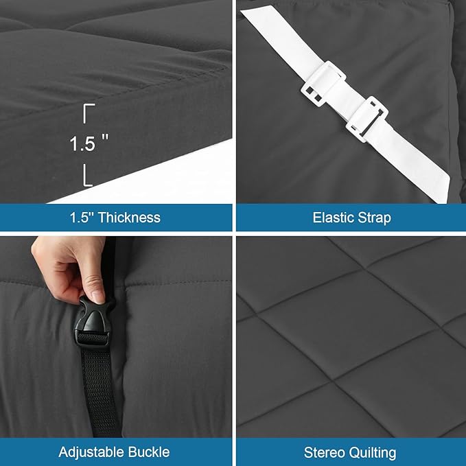 SPRINGSPIRIT Cot Mattress Topper (Improved Thickness), Foam Quilted Pads for Camping, Soft Comfortable Sleeping Cot Mattress Pad Only, Camping Pad 75"x30" for Camp Cot/Rv Bunk/Narrow Twin Beds, Navy