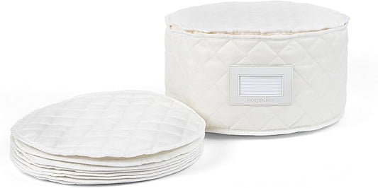 Covermates Keepsakes - Dish Storage - Padded Protection - ID Window - Stain Resistant - Machine Washable - China Storage, Cream