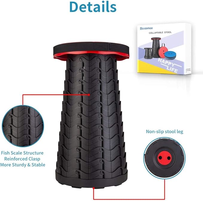 Boreeman Upgraded Folding Stool Lightweight Yet More Sturdy with Load Capacity 400lbs Portable Collapsible Stool for Camping Fishing Hiking BBQ (Red)