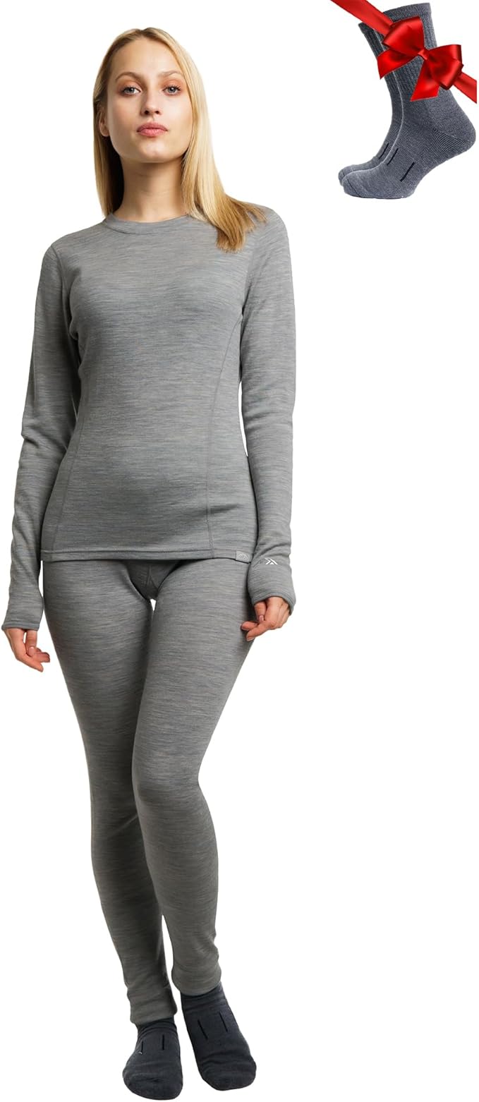 Merino.tech Merino Wool Base Layer Women Set - Heavyweight, Lite, Midweight Merino Thermal Underwear For Women Top, Bottom