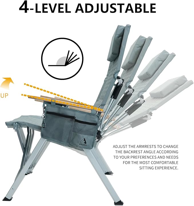 Reclining Camping Chair 2 Pack, Folding Lawn Chairs with 4-Stage Adjustable High Back for Adults Heavy Duty, Compact Foldable Outdoor Patio Recliner Chair with Side Bag(Cyan)