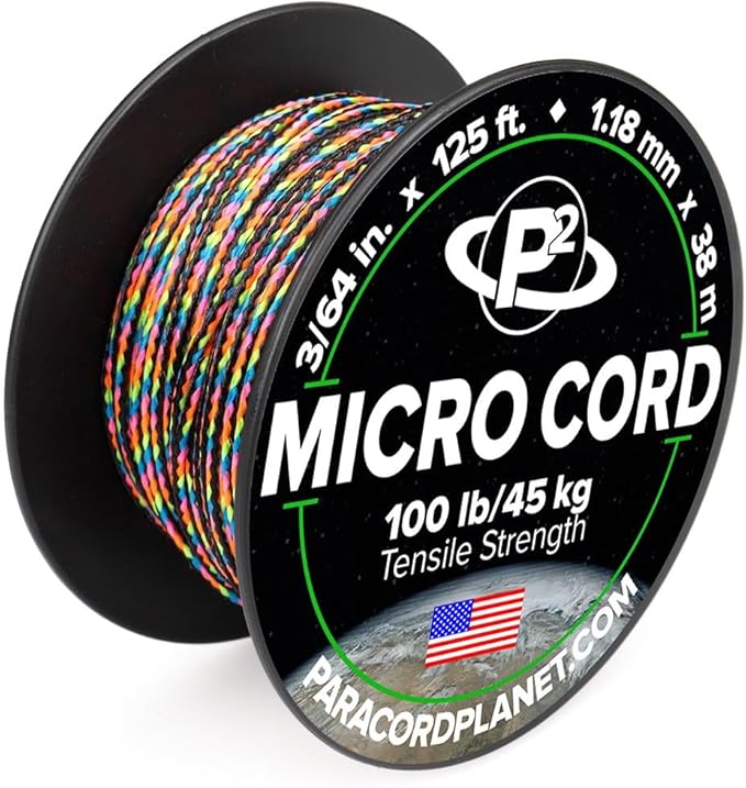 Paracord Planet Micro Paracord – Thin Braided Cord for Crafting, Fishing, and DIY Projects in 125 ft Spools – Dark Stripe