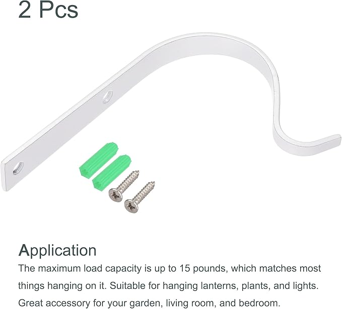 MECCANIXITY Iron Wall Hooks Hanging Bracket 4 Inch Indoor Outdoor for Hanging Lanterns Plants and Lights (White, Pack of 2)