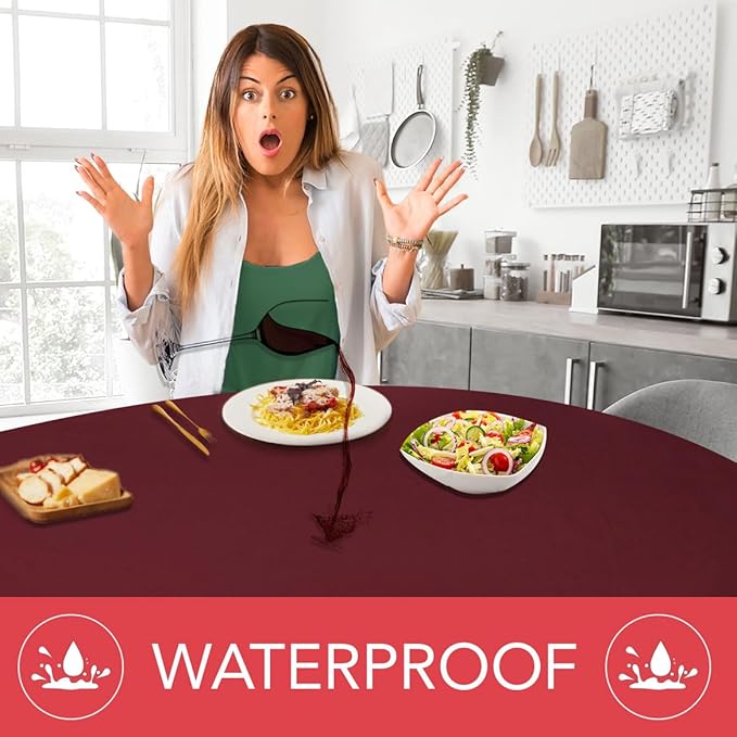 LAMINET Elastic Fitted Table Cover - Basketweave (RED) - Large Round - Fits Tables up to 45-56” Diameter