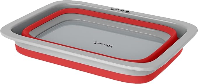 Collapsible Cleaning Caddy - Portable Multi-use Wash Basin, Dish Tub, or Ice Bucket with 7.27L Capacity for Camping and Tailgating by Wakeman (Red)