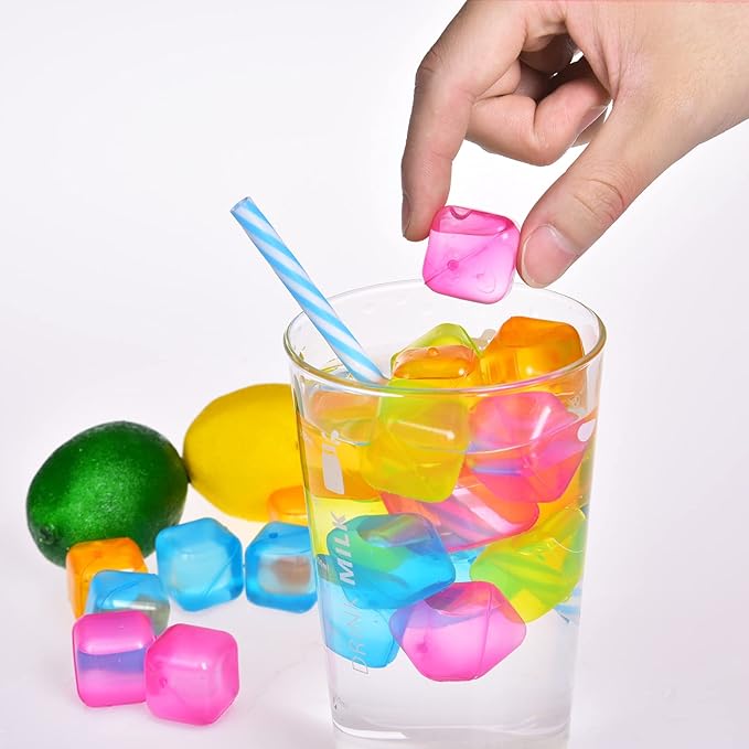 Reusable Ice Cubes, 60 pack Refreezable Plastic Ice Cubes Reusable, Square Ice Cube for Drinks BPA Free (Multicolor)