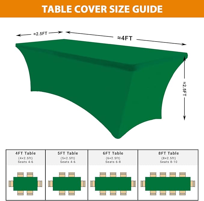 Eurmax USA 4Ft Rectangular Fitted Spandex Tablecloths Wedding Patio Table Covers Event Stretchable Tablecloth (Emerald Green)