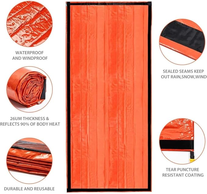 SOS Emergency Sleeping Bag - Ultra-Light Survival Gear for Emergency Preparedness, Hiking, and Outdoor Safety. Reflects 90% Body Heat, Waterproof Protection