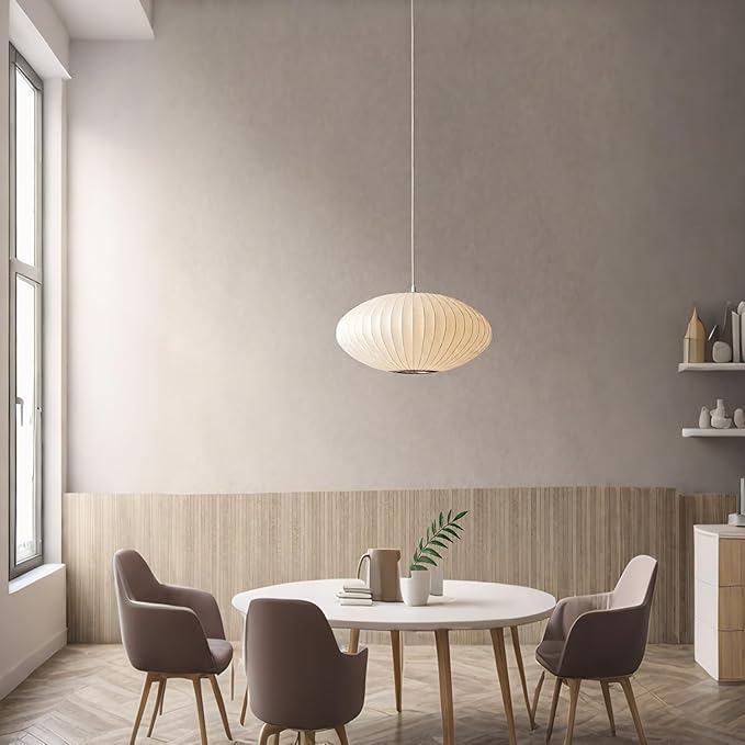 White Fabric Lantern Pendant Light,Adjustable Height Ceiling Hanging Lamp,Minimalist Dining Table Light,Japanese Style Pendant Lamp for Living Room Bedroom