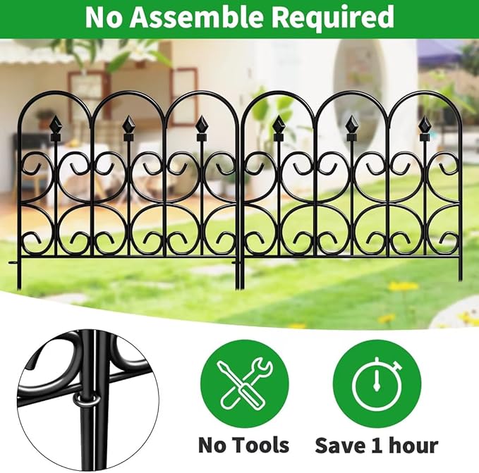 AMAGABELI GARDEN & HOME 5 Panels 32in(H)×10ft(L) Decorative Garden Fences and Borders for Dogs No Dig Rustproof Metal Fence Panels Garden Edging Border Animal Barrier Fencing for Flower Beds Black