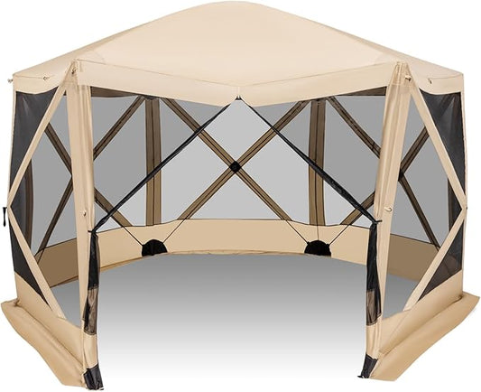 Tangkula 11.5x11.5 Ft Pop Up Gazebo with Netting, Portable Screen Tent with 6 Sided Mesh Walls, 2 Sunshade Cloths, Outdoor Instant Canopy Shelter with Carry Bag for Camping, Lawn, Backyard