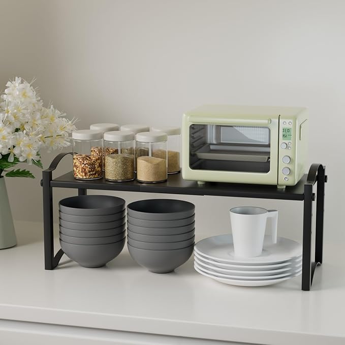 Expandable Cabinet Organizer Shelves, Countertop Shelf Organizers Storage for Kitchen Pantry, Spice Organization Rack, Desk Shelf, 2 Pack Stackable