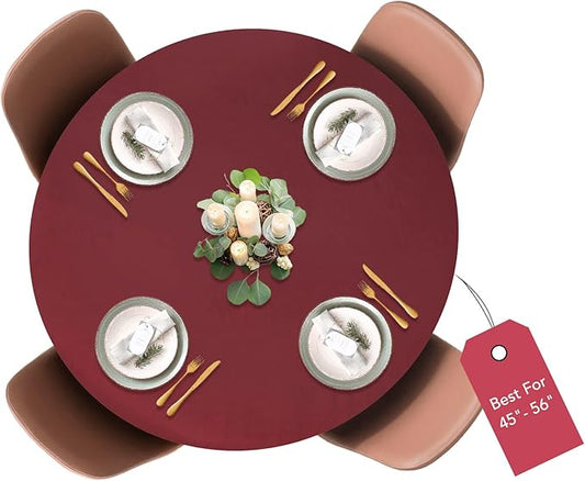 LAMINET Elastic Fitted Table Cover - Basketweave (RED) - Large Round - Fits Tables up to 45-56” Diameter