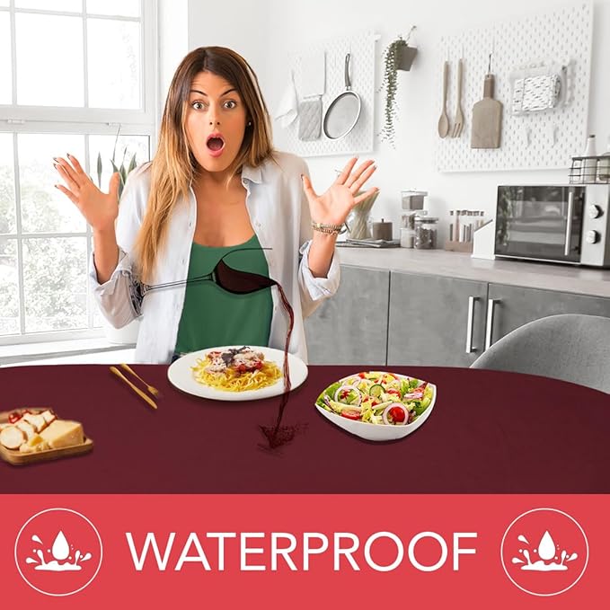 LAMINET Elastic Fitted Table Cover - Basketweave (RED) - Small Round - Fits Tables up to 44 Diameter