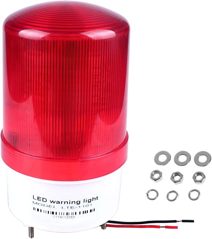 Industrial LED Rotating Strobe Beacon Warning Lights, Electrical Revolving Signal Lights for Emergency, 110v AC, Red, with Buzzer