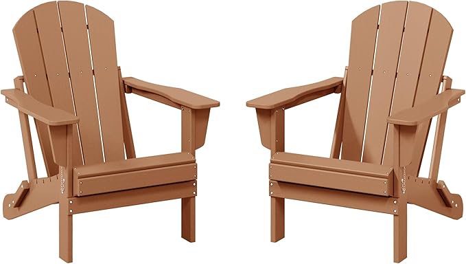 WestinTrends Malibu 2 Piece Set Outdoor Folding Poly Adirondack Chair, Teak