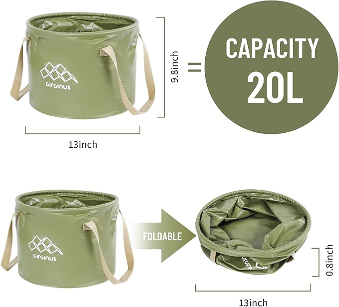 CIRCINUS Collapsible Water Bucket 5.28 gallons (20 liters) Portable wash Basin for Camping Fishing Travel Outdoor Gardening car Washing (Green)