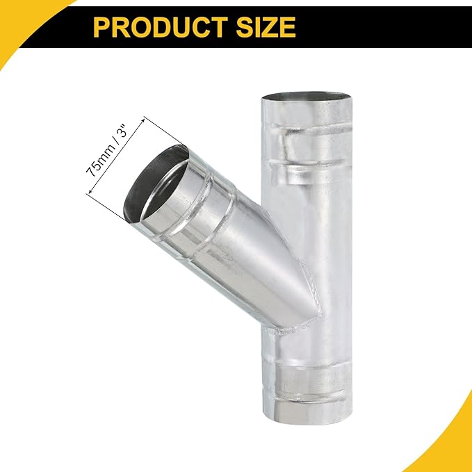 3" Inch Galvanized Steel Y Shape 3 Way Duct Splitter - 45 Degree HVAC Ventilation Fitting for Dryer Vent, Exhaust Fan & Dust Collection Systems