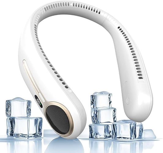 Portable Neck Fan,Gift Ideas,Personal Wearable Bladeless Fan,360° Cooling,LED Display,4-Speeds,6000mAh Rechargeable,Powerful Wind,Outdoor Travel Camping,Birthday Gifts for Men Women Dad Mom (White)