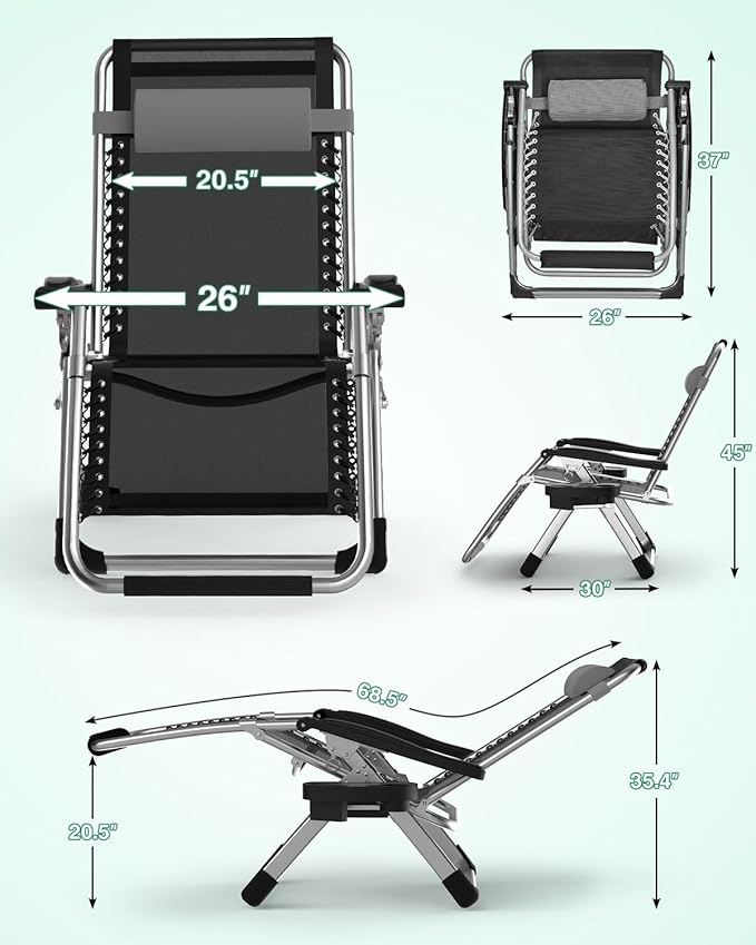 ZENPETIO Zero Gravity Chair with Removable Cushion, Reclining Camping Chair with Cup Holder, Anti Gravity Lounge Chair for Indoor and Outdoor