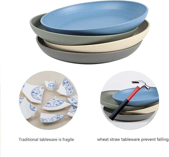 shopwithgreen Lightweight Wheat Straw Plates - 4 Pack 10'' Unbreakable Dinner Plates, Dishwasher & Microwave Safe, BPA free, for Kids, Children, Toddler & Adult