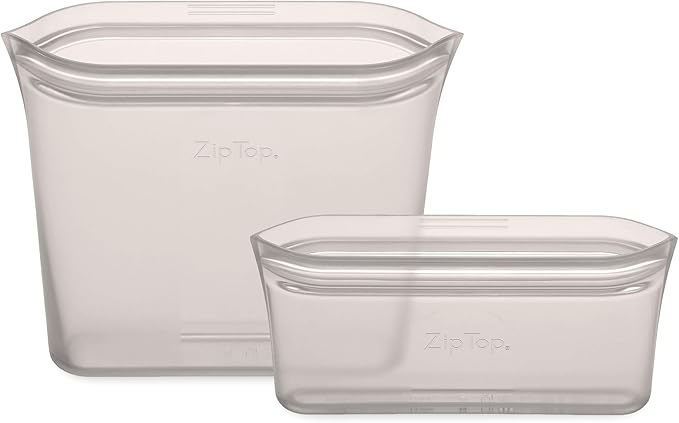 Zip Top Reusable Food Storage Bags | 2 Bag Set [Gray] | Silicone Meal Prep Container | Microwave, Dishwasher and Freezer Safe | Made in the USA