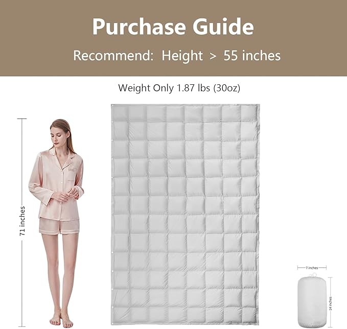 zzlamb Puffy Down Camping Blanket Water-Repellent, Down Throw Travel Blanket Portable for Outdoor, Light Warm Quilt for Couch Plane Car Theater Stadium Picnic RV Backpacking Hammock