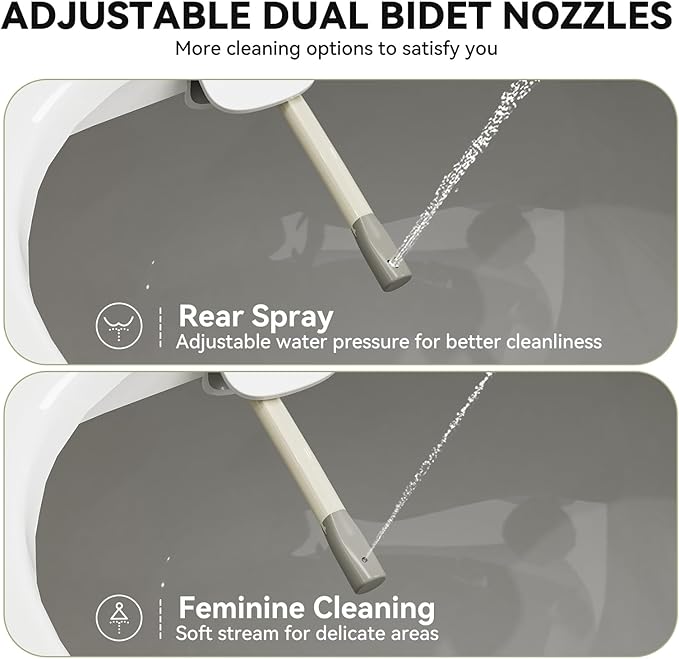 HOROW T0338W One Piece Toilet with Non-Electric Bidet Toilet Seat, Elongated ADA Chair Height Toilets with Adjustable Nozzles Seat, Powerful Dual Flush & Soft Closing Seat Include, MAP 1000g, White