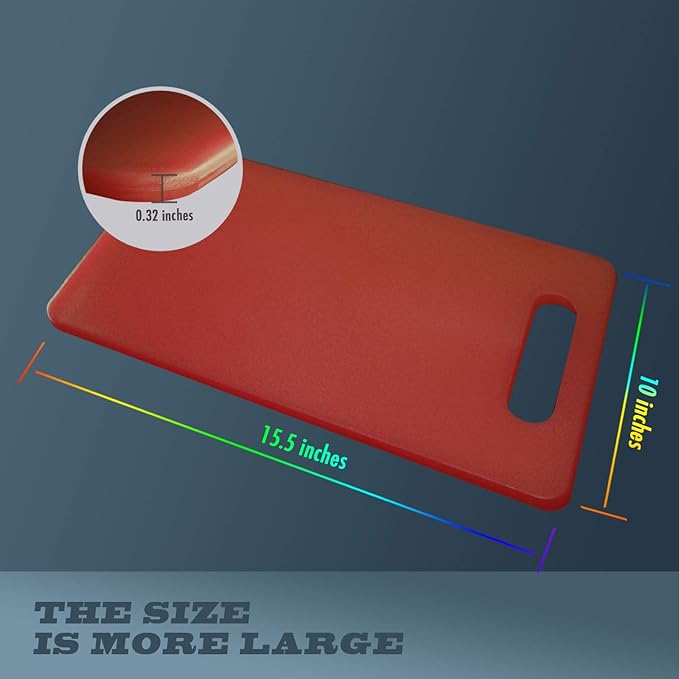 Fotouzy Plastic Utility Cutting Board with Handles, Food Safe PP Material, BPA Free, Dishwasher Safe, Thick Chopping Board, Large Size, Easy Grip Handle, for Kitchen (Red),15.5 x 10"