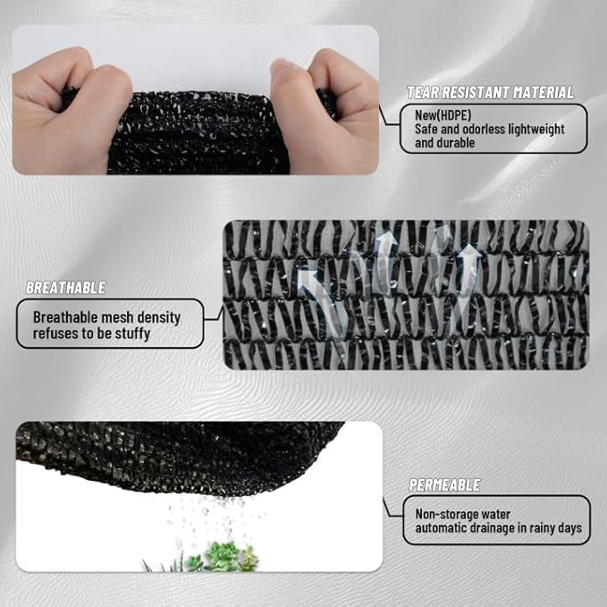 Cool Area 40% Sun Shade Cloth Mesh Tarp with Grommets for Plant Cover 8x8ft Patio Canopy Garden Pergola Blackhouse Car Barn Kennel Black