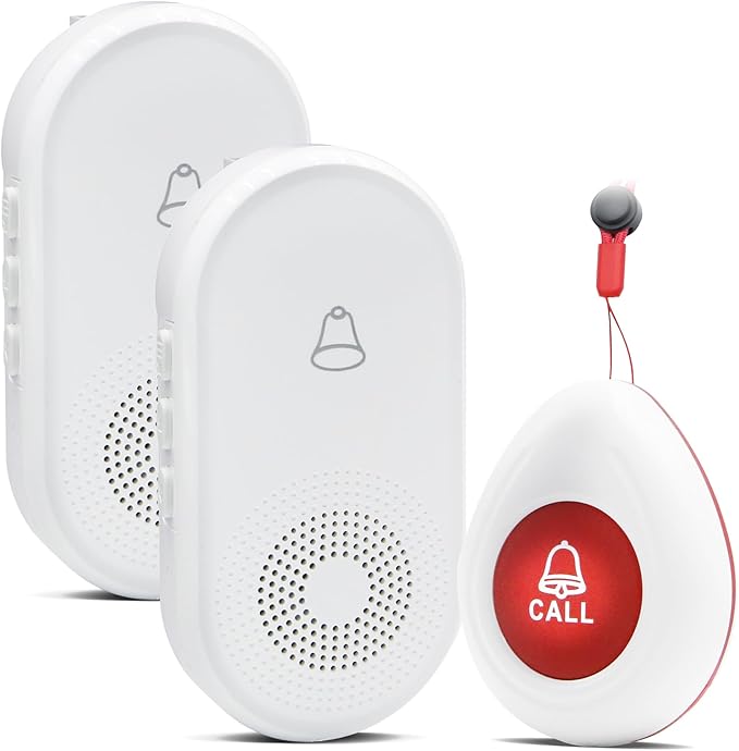 Wireless Caregiver Pager SOS Call Button for Elderly Monitoring 1000+ Feet Life Alert，Emergency Alert System Call Bell for Nurse Patient Disabled 1 Waterproof Transmitter & 2 Plugin Receiver