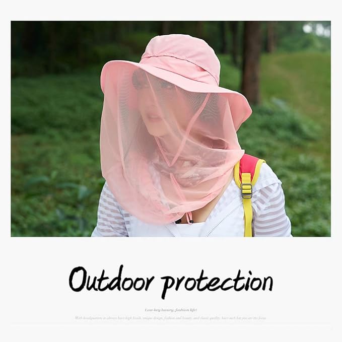 Mosquito Head Net Hat, Safari Sun Hat with Veil Mesh Protection from Insect