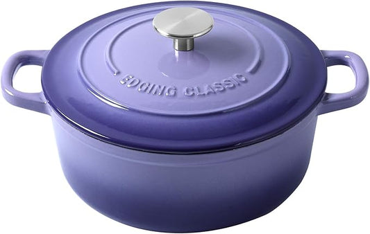 Enameled Cast Iron Covered Dutch Oven with Dual Handle, Dutch Ovens with Lid for Bread Baking, Safe to 500 degrees, 3.5 Quart, Purple
