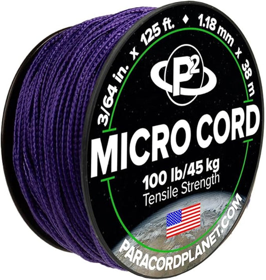 Paracord Planet Micro Paracord – Thin Braided Cord for Crafting, Fishing, and DIY Projects in 125 ft Spools – Acid Purple