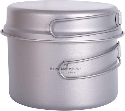 Boundless Voyage Outdoor Titanium Pot with Pan Set with Collapsible Folding Handle for Outdoor Camping Cooking Hiking Backpacking Portable Cookware