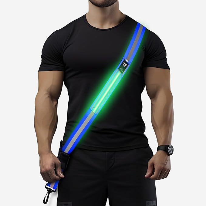 LED Running Gear High Visibility Reflective Belt Sash, Adjustable Night Walking Safety Gear, Rechargeable Light Up Running Reflective Belt for Runners Walkers Men Women