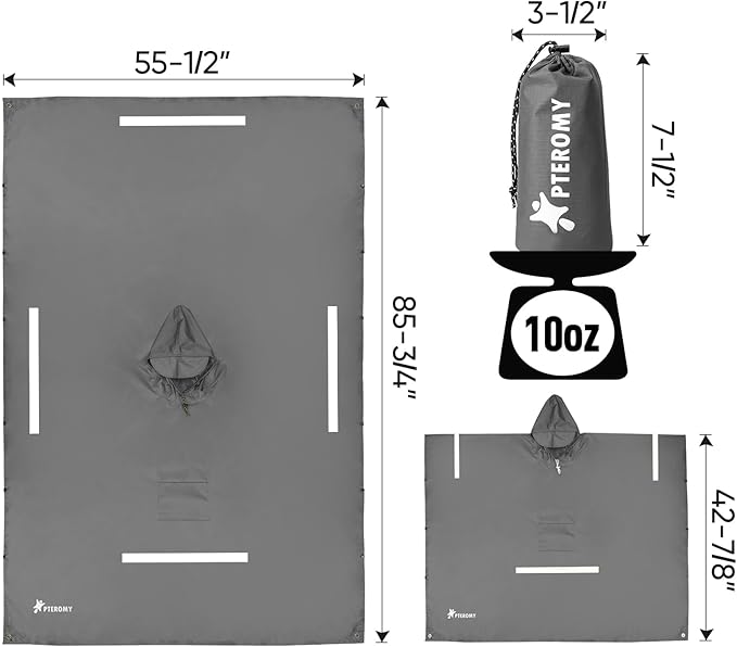 PTEROMY Hooded Rain Poncho for Adult with Pocket, Waterproof Lightweight Unisex Raincoat for Hiking Camping Emergency