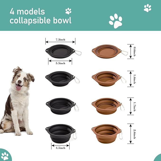 Silicone No Spill Collapsible Travel Dog Bowl, 2 Pack No Plastic Rim Pet Water Bowls, Portable Leak-Proof Pet Feeding Bowls