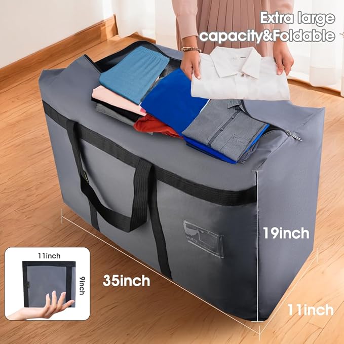 6 Pack Moving Bags Heavy Duty Extra Large 90L, College Packing Bags for Moving Clothes, Moving Supplies & Boxes with Zippers and Handles, Storage Bags Moving Totes Camping Essentials (Grey)