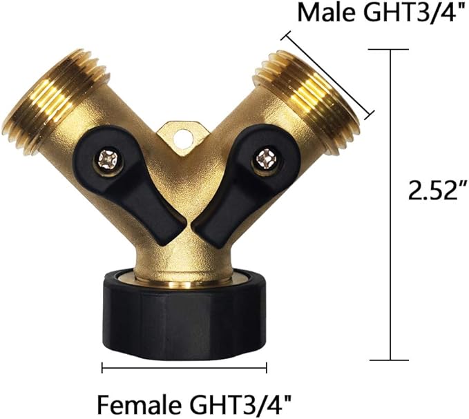 HQMPC Hose Splitter 2 Way Brass Y Valve +3/4" GHT Thread Extra 4 Pressure Washers
