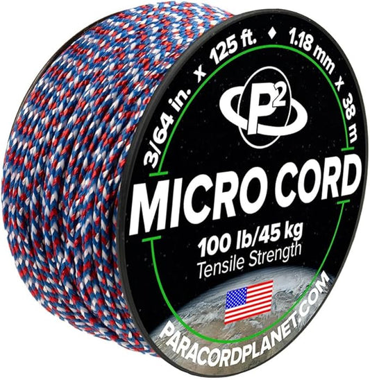 Paracord Planet Micro Paracord – Thin Braided Cord for Crafting, Fishing, and DIY Projects in 125 ft Spools – USA Camo