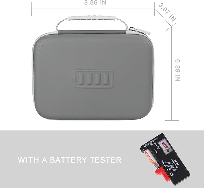 Battery Storage Case for AA AAA Button Cells, Battery Organizer Case, for 3 Batteries Variety Pack 88 Batteries Mesh Bag (Batteries Not Included) (GREY)