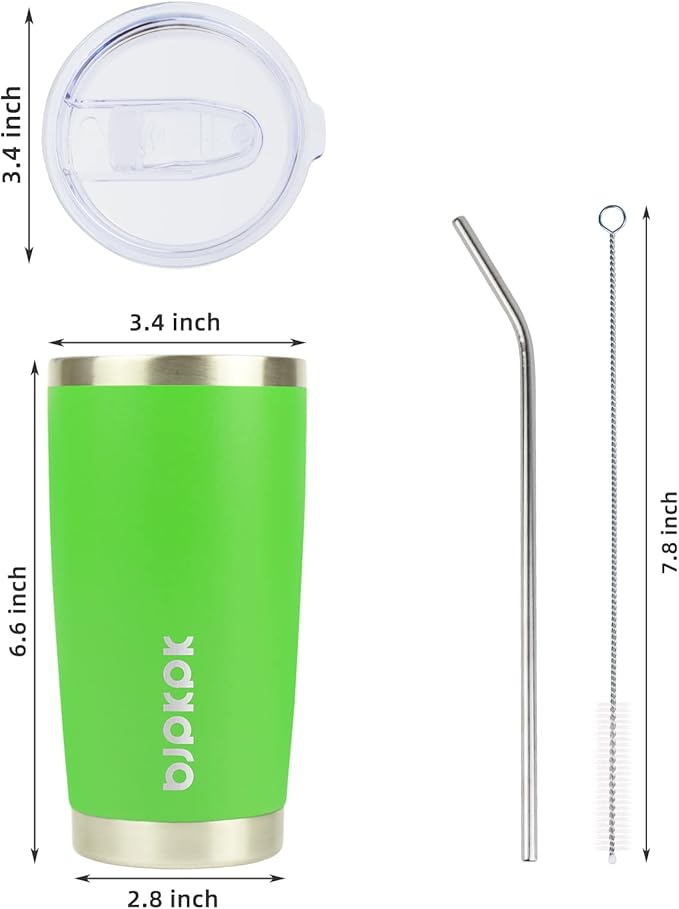 BJPKPK 20 oz Insulated Tumblers With Lid And Straw Stainless Steel Coffee Tumbler Cup,Green