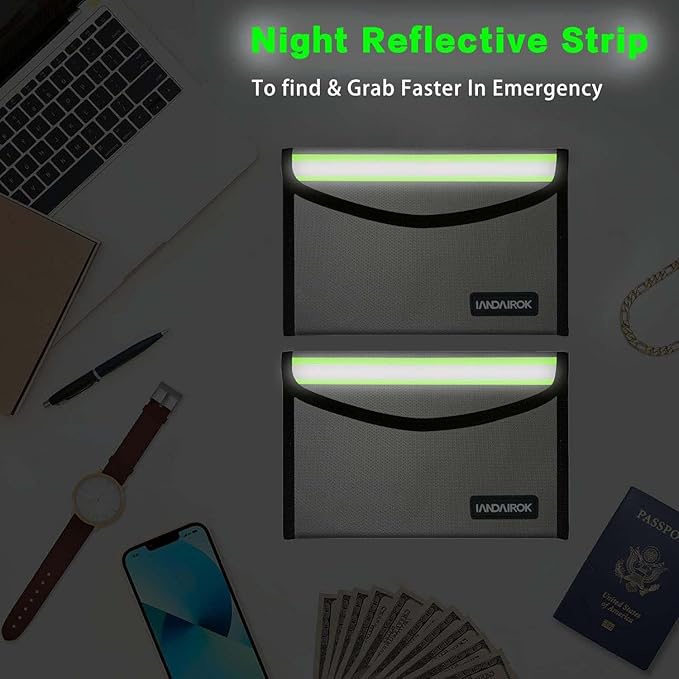 5"x8" Silver Small Fireproof Bag Money Bag Home Office Travel Safe Storage Pouch for Document Cash Valuables Jewelry Mobile power supply Power bank Lipo Battery (20 * 13cm)